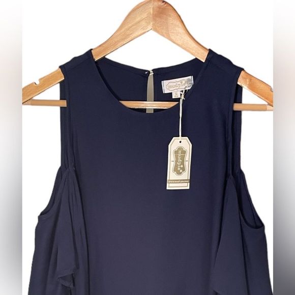 Mudpie Navy Cold Shoulder Dress Size Small NWT - Picture 3 of 6